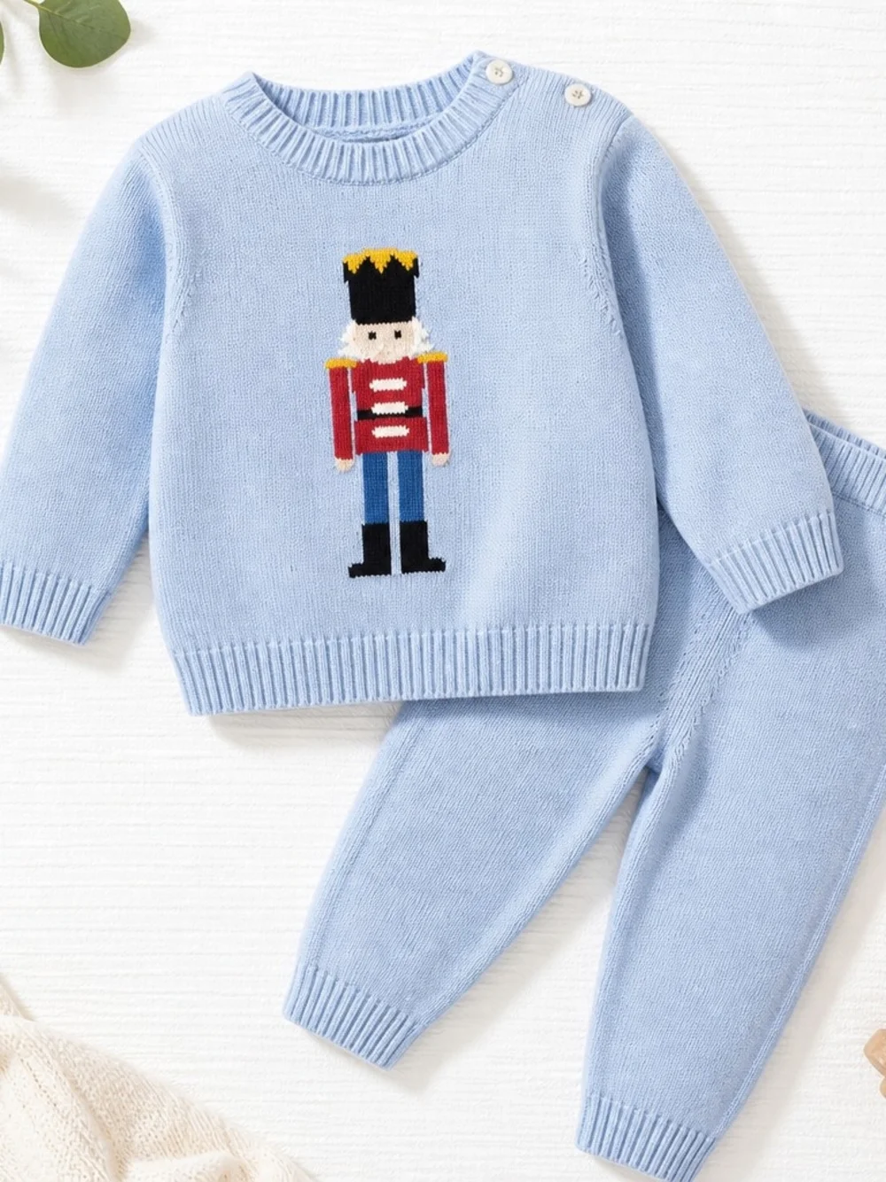 Edgehill Collection Light Blue Knit Nutcracker Sweater & Pants Set